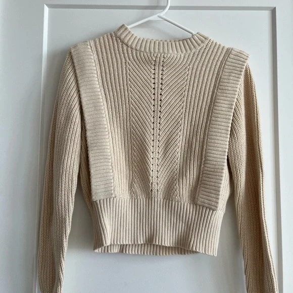 Cream Ribbed Women's Sweater - Picture 2 of 5